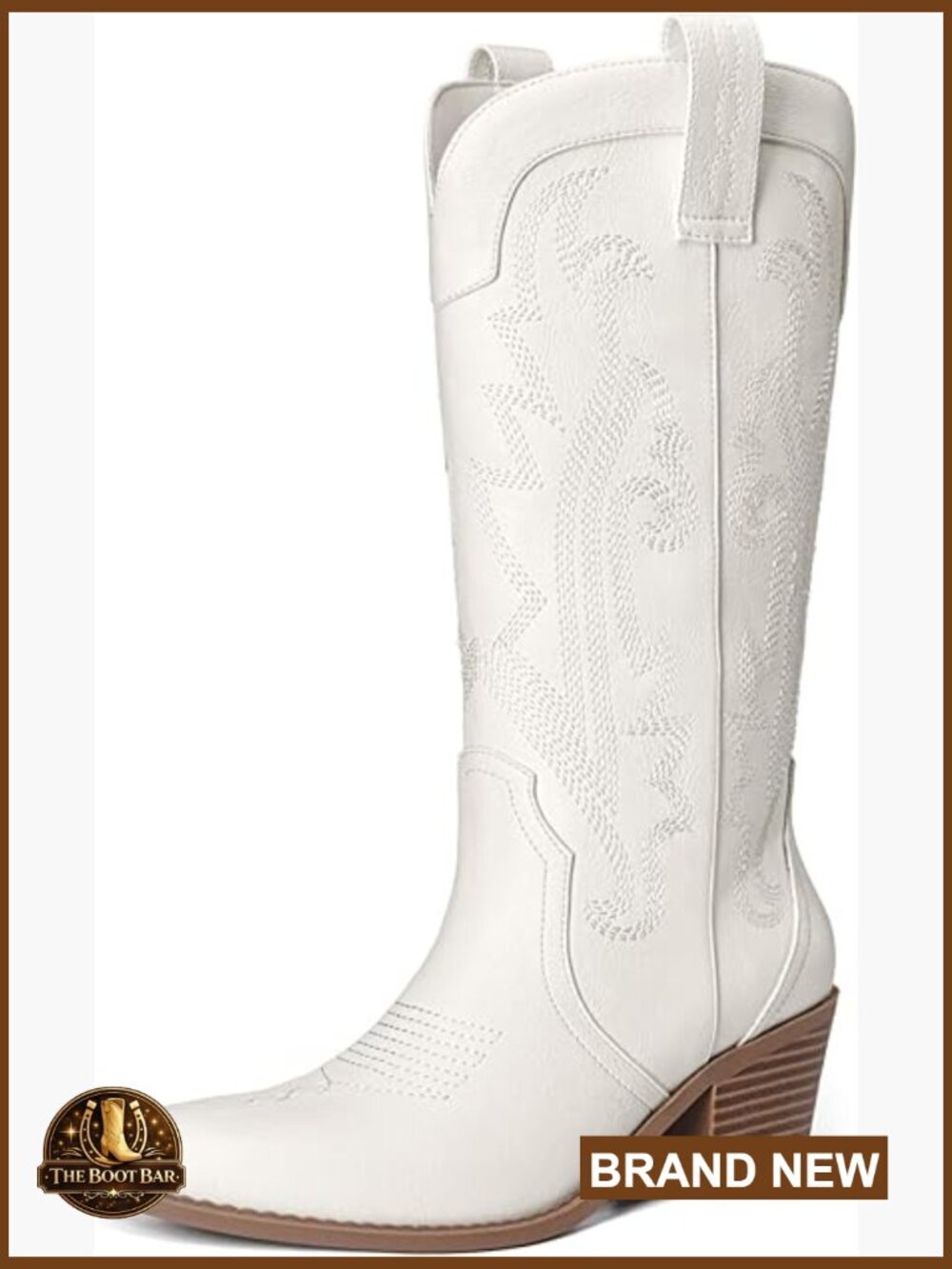 Embroidered Western Cowgirl Boots Pointed Toe Chunky Heel Mid Calf